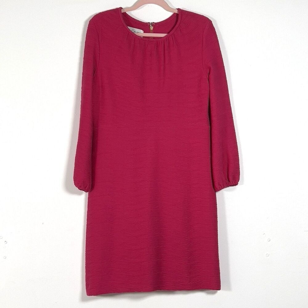 Sara Campbell Sheath Mini Dress Womens Sz L Fuchsia Stretch Long Sleeves